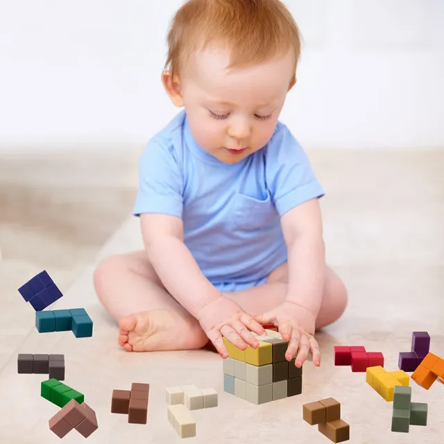 TYRY.HU 1 Set 3D Rubik's Cube Soft Silicone Building Blocks Baby Stacking Toys Silicone Teether BPA Free Kids Montessori Toys 6