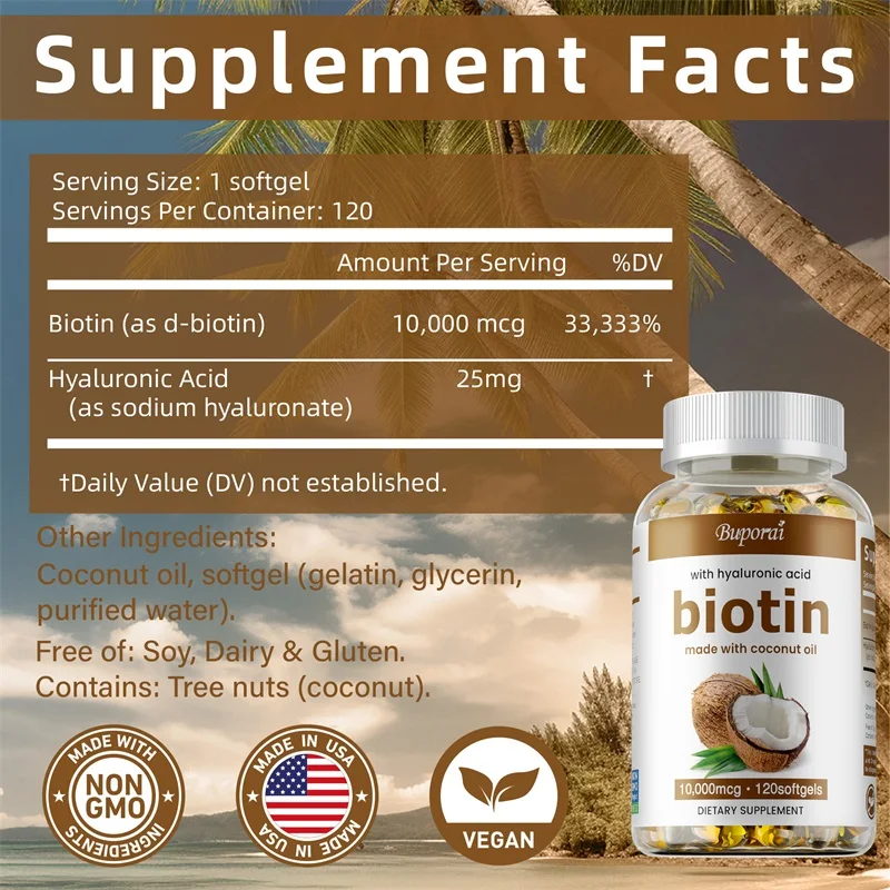 Biotin Hyaluronic Acid Hydrates Skin Soothes Joints Promotes Healthy Hair and Eyes hyaluronic acid capsules