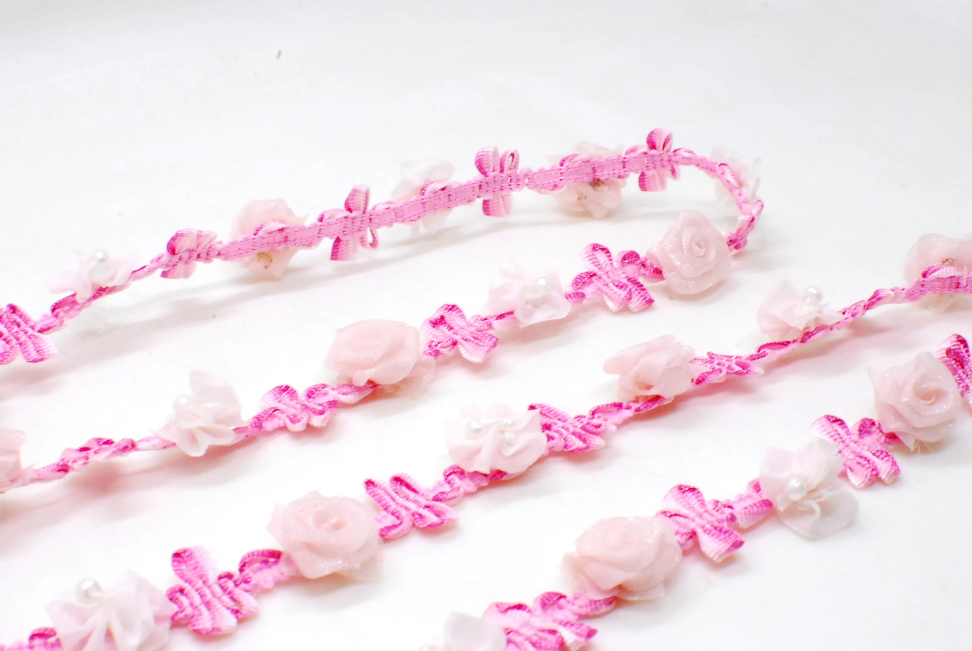 2 Yards Woven Rococo Ribbon Trim with Rose Flower Buds Decorative Floral Ribbon Scrapbook Materials Clothing Craft Supplies