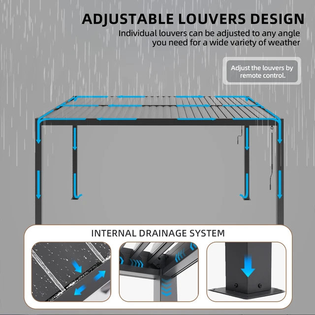 Smart Outdoor Gazebo with Automatic Bioclimatic Roof Electric Louvered Feature in 3X4 4X4 5X3 Sizes Patio Pergola For Garden Bac 5