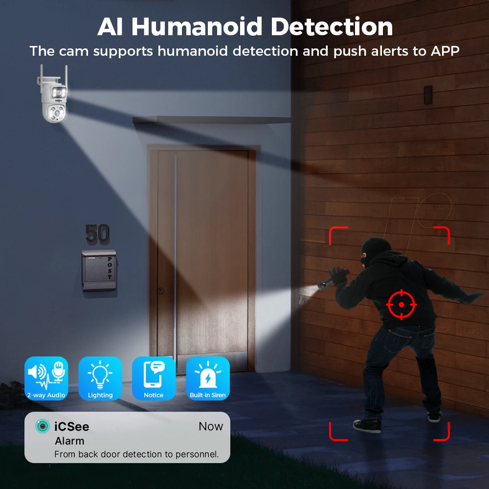Hiseeu   ī޶,  , 4X  , AI ΰ , ONVIF  ߿  PTZ IP ī޶, 4K 8MP
