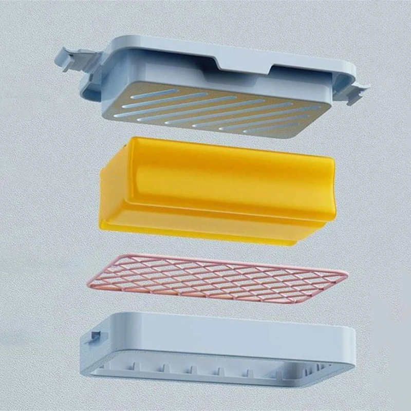 Multifunctional Laundry Soap Box Lather Box Hand-Free Bathroom Kitchen Mesh Soap Holder With Elastic Mesh Soap Drainer Shelf 5