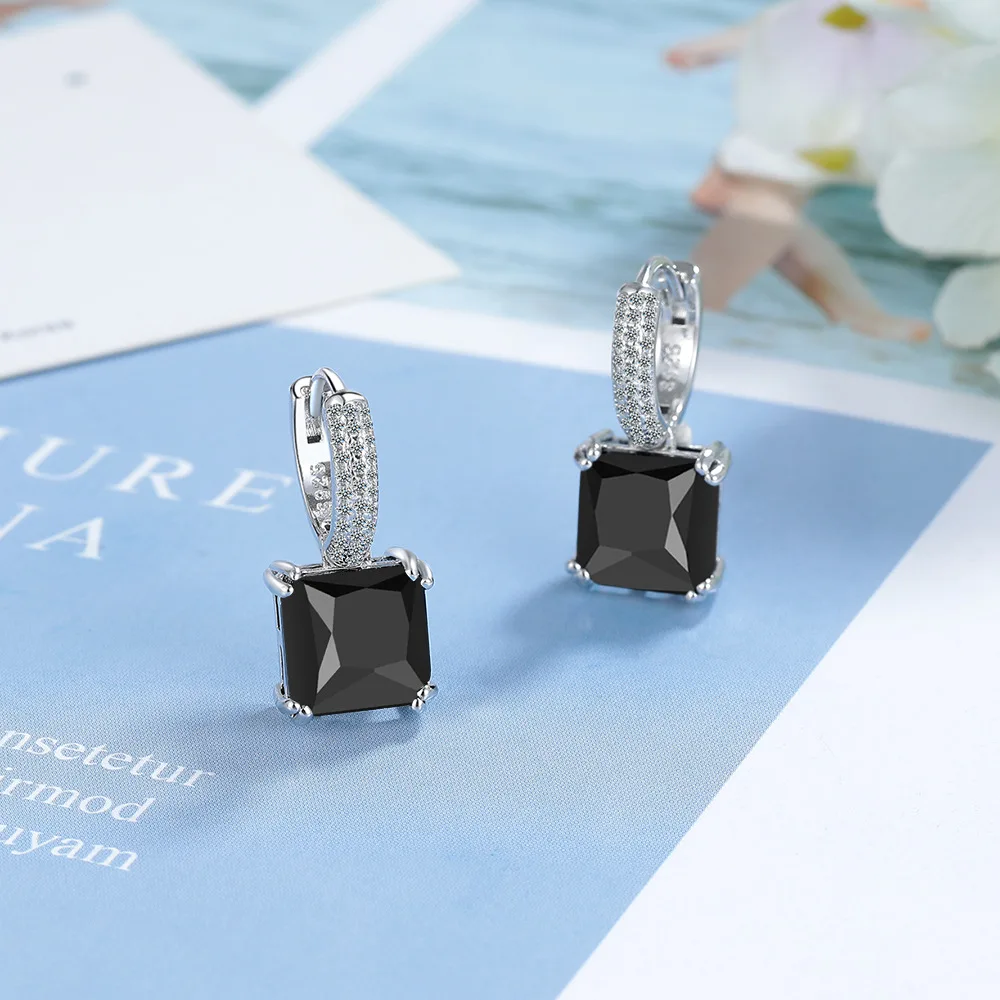 925 Sterling Silber Einfache Luxuriöse Quadratische Zirkon-Ohrringe für Jahrestage, Geburtstage, Hochzeiten und Feiern – Detail 4