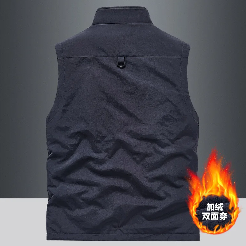 Hunting Vest-Men Autumn Fleece 4XL Utility Tactical Multi-pocket Outdoor Hiking Fishing Photography Safari Cargo Vest