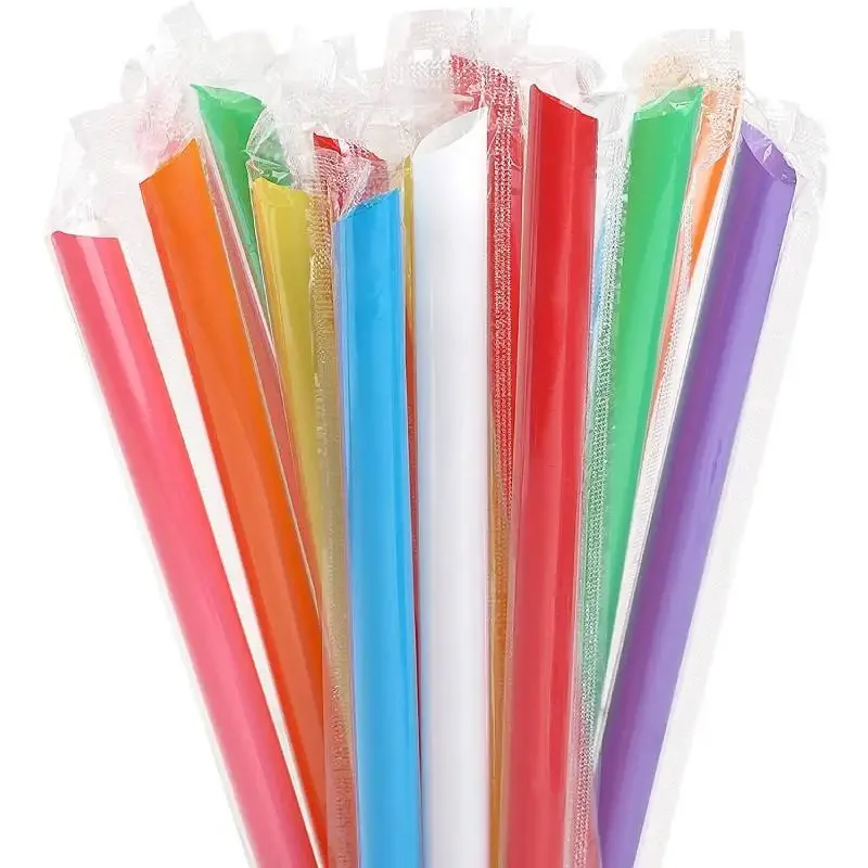 Jumbo Smoothie Straws Boba Straw Individual Wrapped Disposable Plastic Large Wide-mouthed Milkshake Bubble Drinking Straw 100pcs