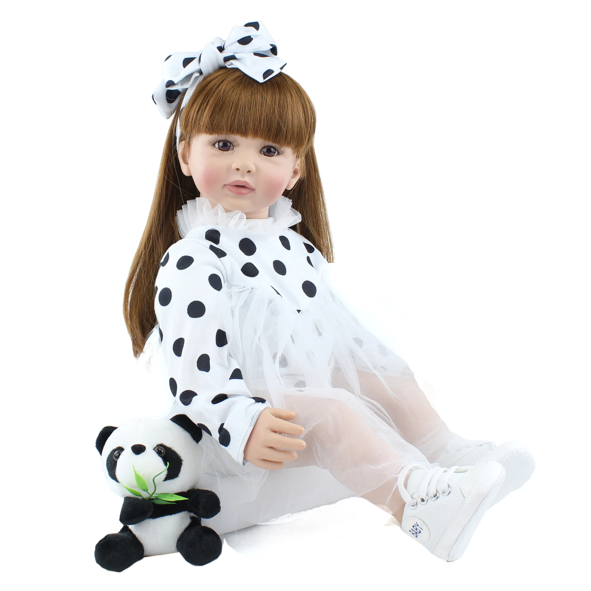 60cm Soft Silicone Reborn Toddler Doll Toys 24inch Lifelike Vinyl Long Hair Princess Babies Girl Dress Up Bebe 3