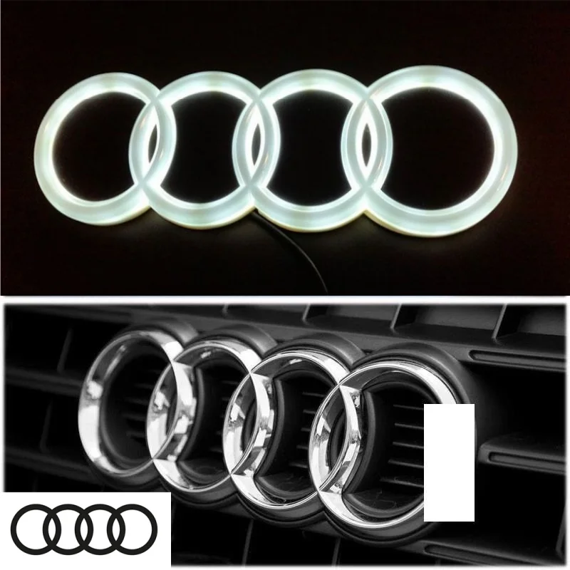 車のフロントグリルラゲッジロゴ装飾、4dホタルランプ、アウディ