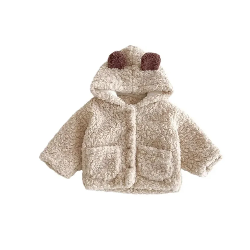 Winter New in Kids Baby Girls Boys Thicken Plush Warm Outwear ,toddler Children Hooded Pocket Cartoon Modeling Jacket