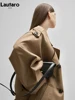Lautaro Spring Autumn Oversized Khaki Long Grey Trench Coat for Women Double Breasted Loose Casual Korean Fashion Overcoat 2024 5