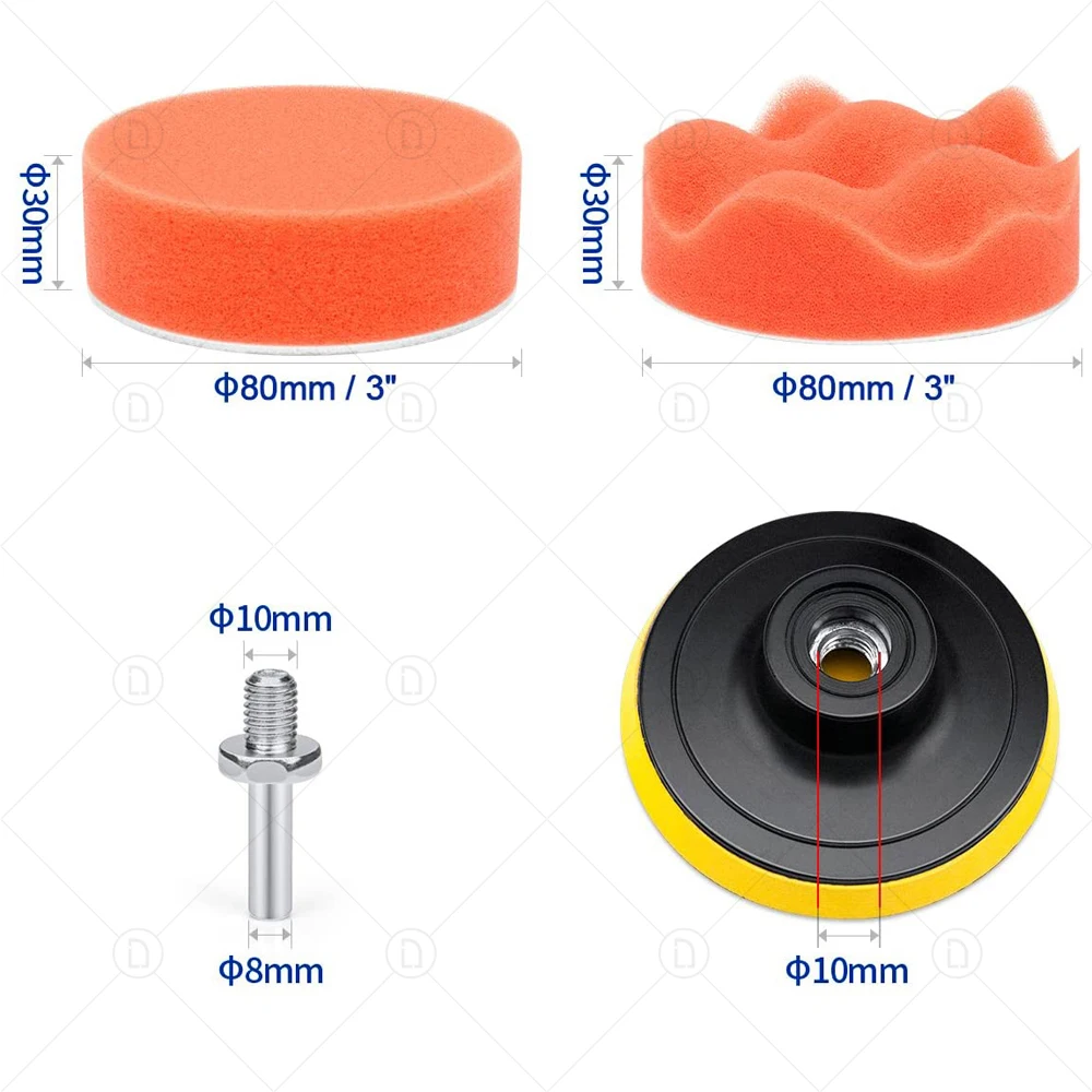 Buffing Sponge Pad Set 3 Inch Car Polishing Pad Kit Auto Buffing Waxing With M10 Drill Adaptor For Car Cleaning Tools