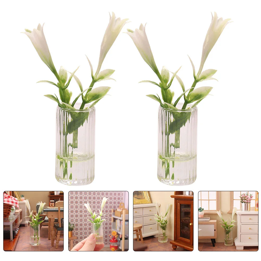 

2 Pcs Imitation Plants Decorative Flowers Desktop Miniature Lily Vase House Holiday Gifts Plastic Waterproof