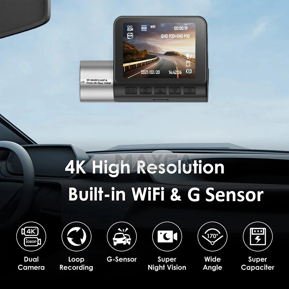 Description Picture 2 of itemMAXCA G50 In Car Ultra HD 4K Dash Cam Night Vision WDR DVR Front & Rear Driving Video Recorder With Parking Monitoring