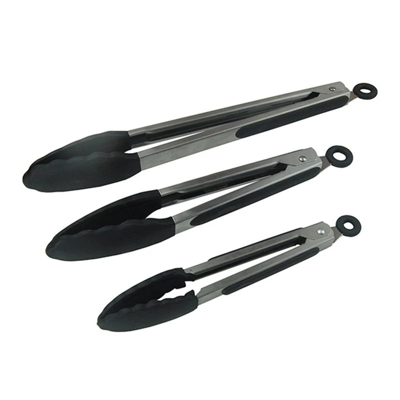Food tongs 1PC 7/9/12inch Silicone Kitchen Bbq Stainless Steel Silicone Kitchen Bbq Steak Bread Food Clip