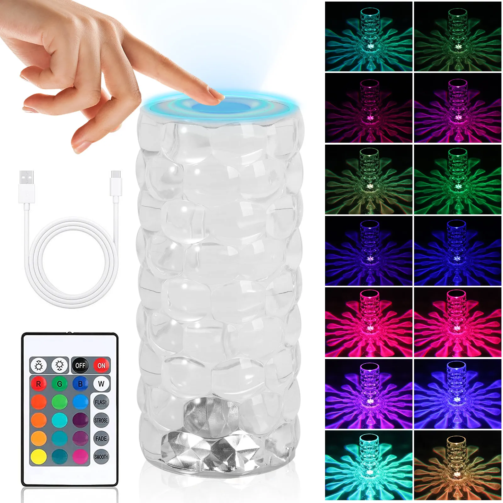 

Crystal Table Lamp 16 Colors Night Light Touch Lamp Projector LED Atmosphere Room Light Decor Christmas Room Decoration Crystal