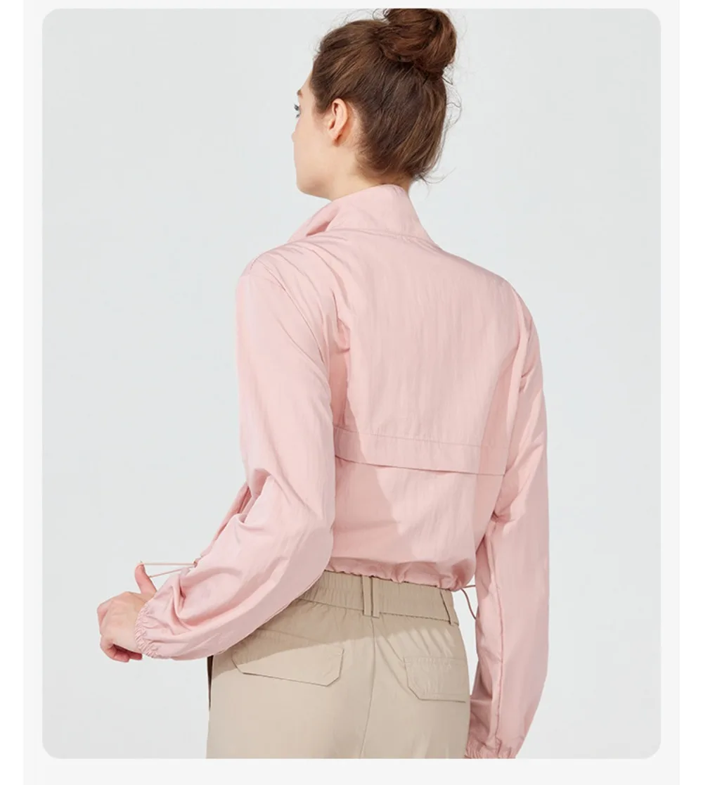 Winddichte, leichte Damenjacke, langärmelig, Sonnenschutz, Yoga-Vertuschung, lässige Windjacke, Sport-Oberbekleidung, Wandern, Laufen – Detail 9