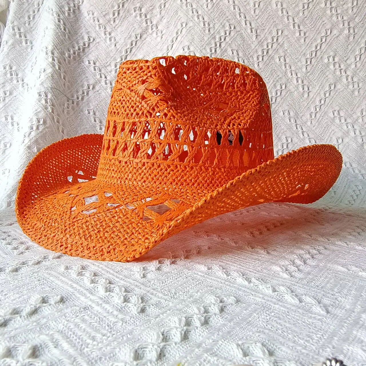 Neue lila 2024 Cowboy Strohhut hand gewebte hohle Männer und Frauen Sommer Sonnenhut Jazz Strohhut Western Cowboyhut Sombrero – Detail 9