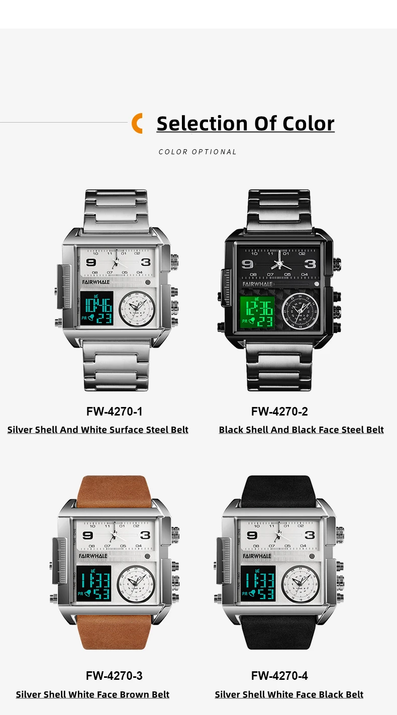Mark Fairwhale Men's Top Luxury Brand Waterproof Watch Men's Quartz Analog Digital Watch Square Watch Trinity Design