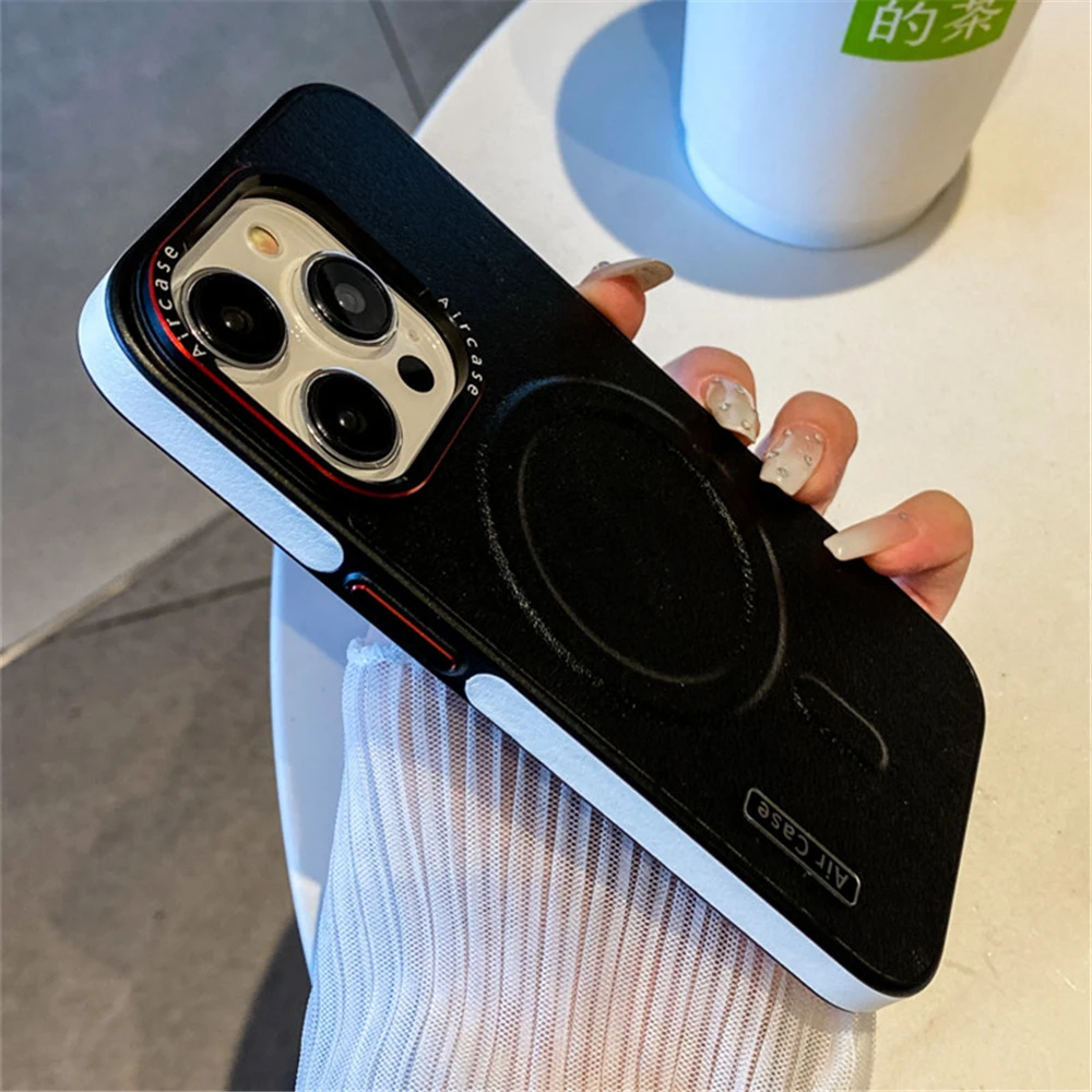 Luxury Solid Color Leather Wireless Charging Magnetic Matte Shockproof Case