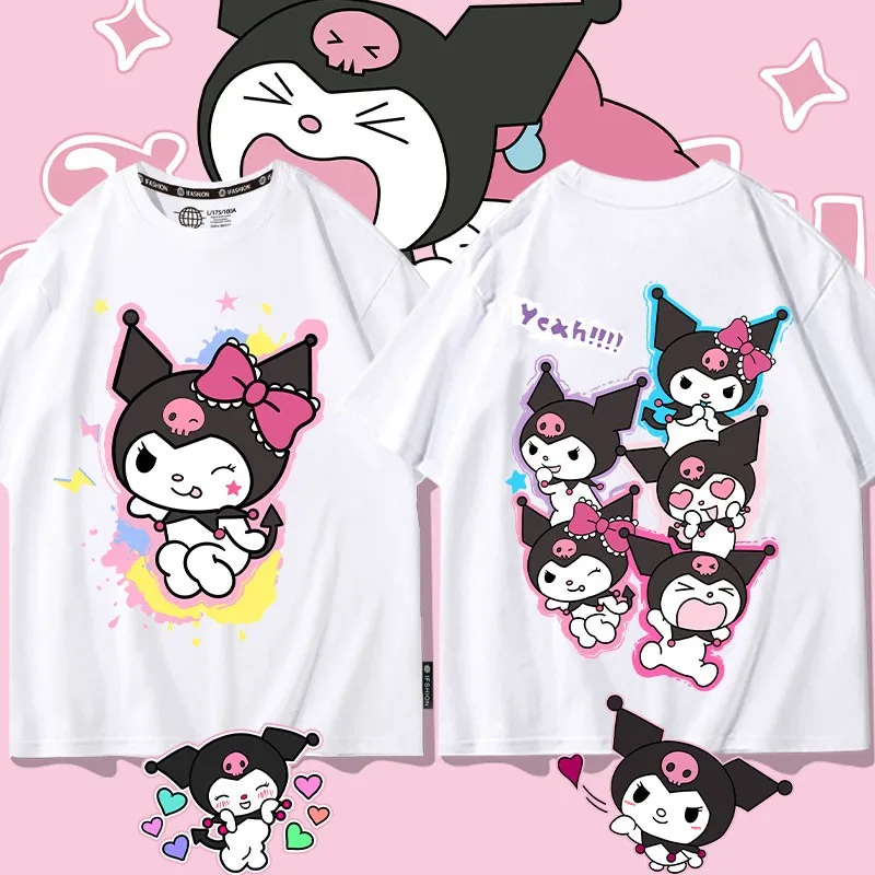 

Футболка Kuromi Sanrio детская с коротким рукавом, свободная хлопковая с мультяшным принтом, в стиле Харадзюку, для девочек