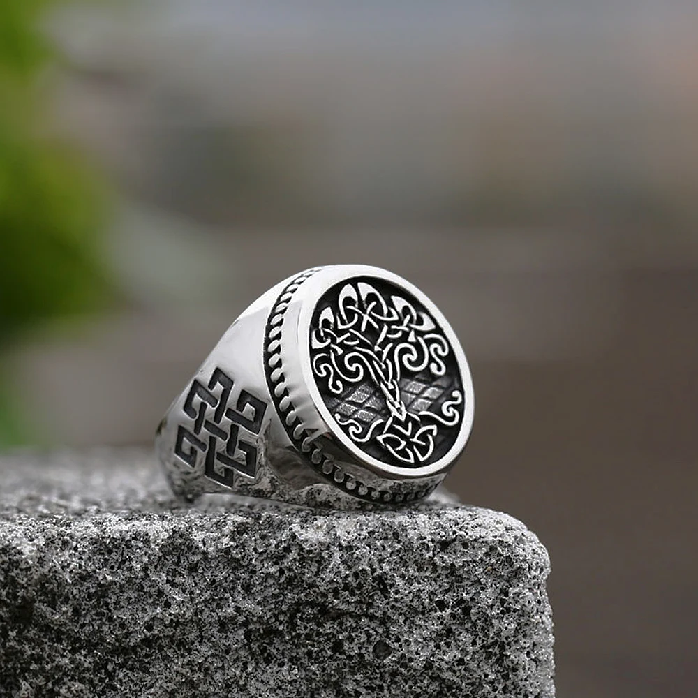 Stainless Steel Ring Finger Ring Jewelry Accessories Vintage Viking Tree Of Life Ring For Men Nordic Mythology Stainless Steel Yggdrasils Ring Fashion Amulet Viking Jewelry Gift