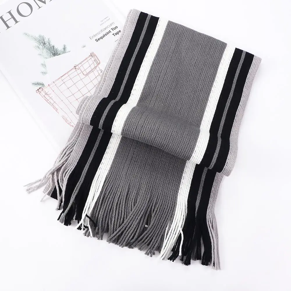 High Quality Warm Scarves Warm Winter Knit Scarf Men's Shawls Male Echarpe Tassel Scarf Scarf Fringed Muffler Striped Scarf