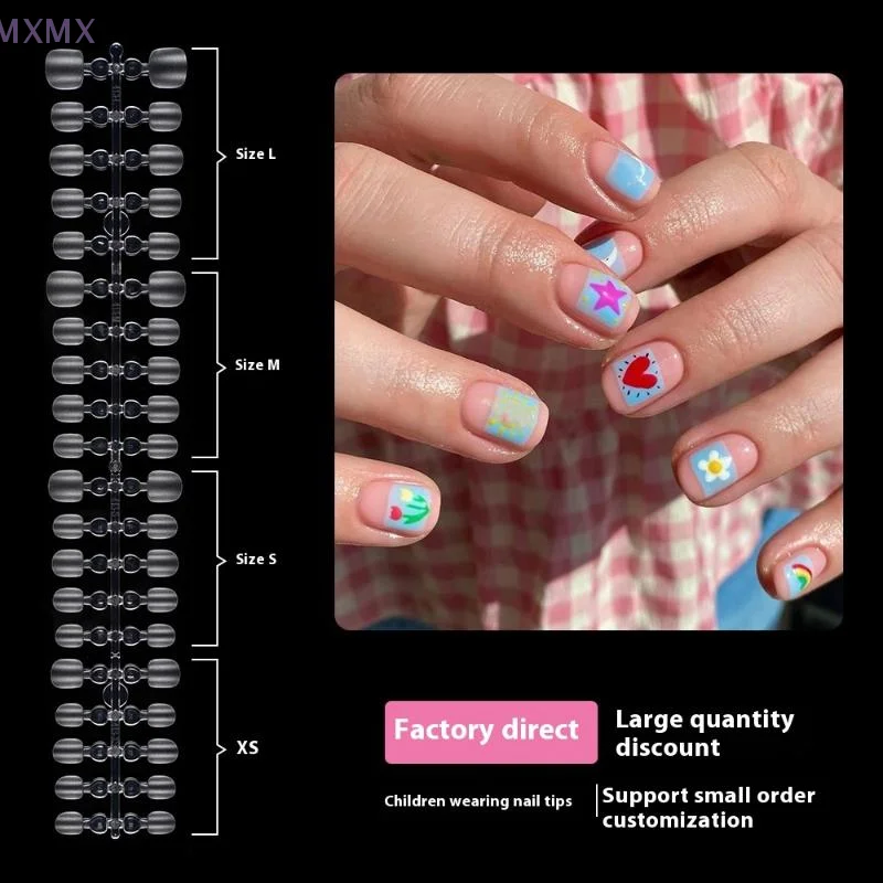 {MX} 100개 어린이용 짧은 투명 매트 네일 팁, 어린이 네일아트용 DIY 네일 연장