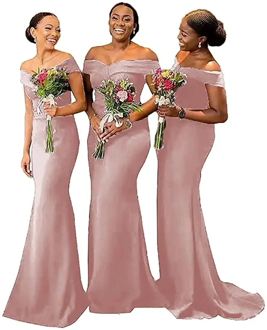 Off Shoulder Bridesmaid Dress for Weddings Mermaid Long Formal Vestidos Para Bodas Mujer Invitada Satin Robe Ceremonie Femme
