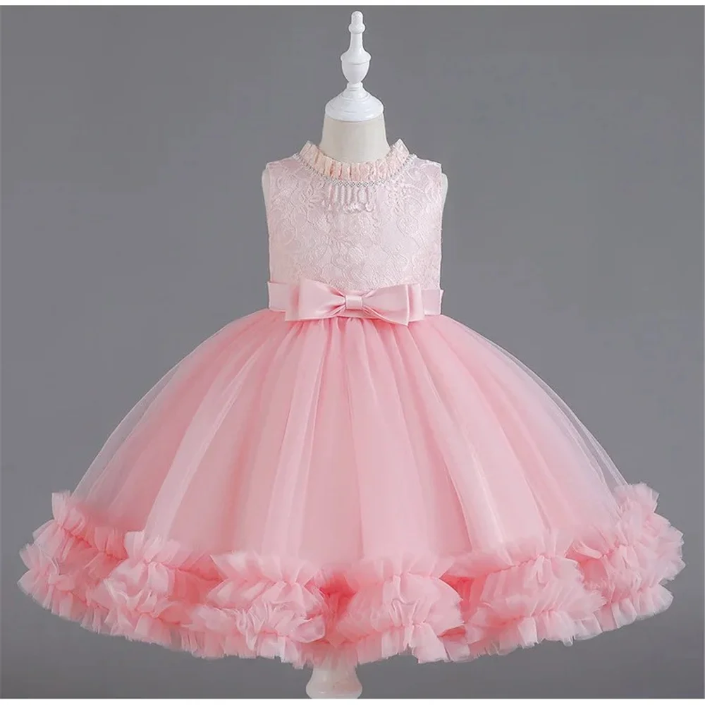 

First Communion Gowns Lovely Pink Flower Girl Dress Sleeveless Fluffy Beauty Pageant Princess Party Banquet Kids Birthday GIFT