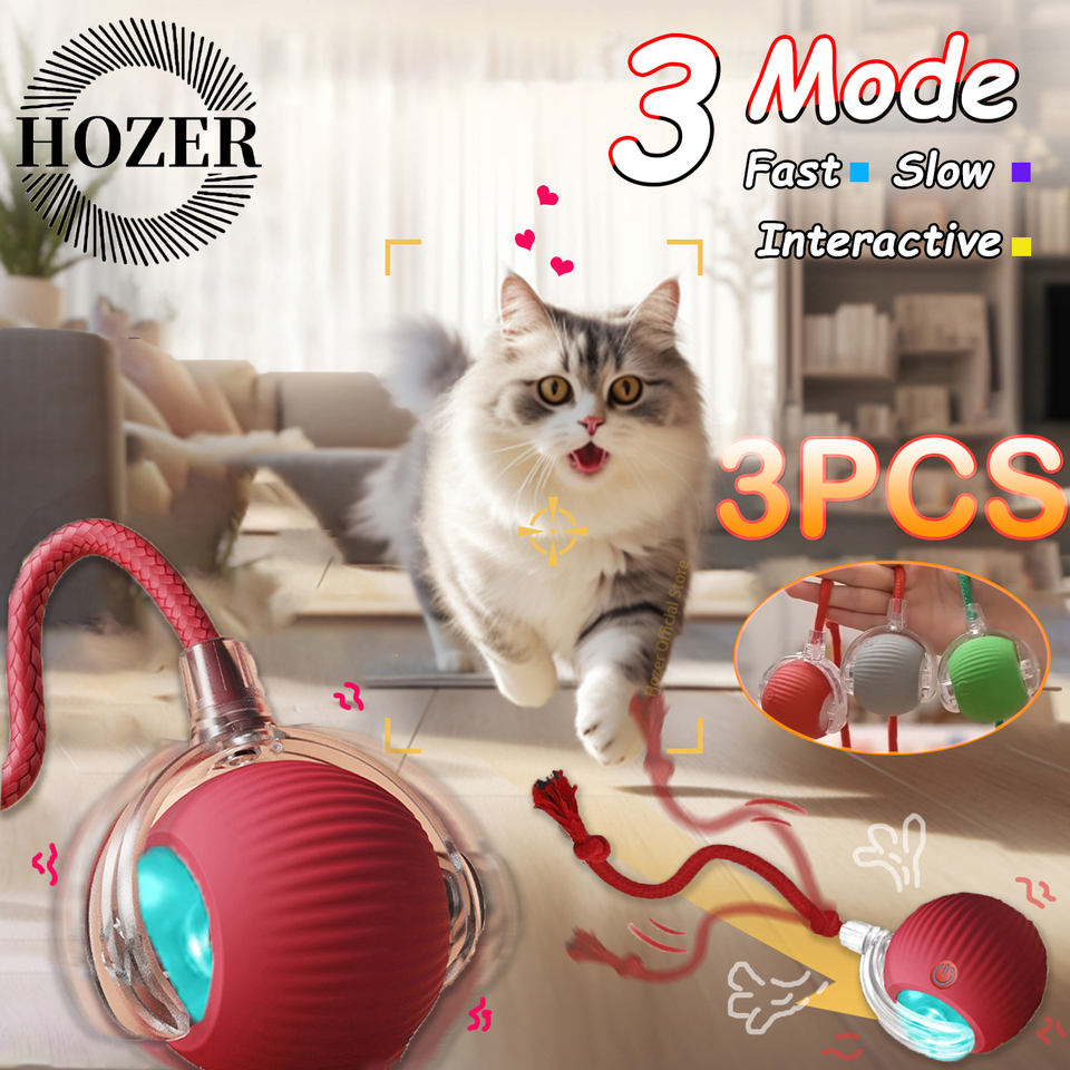 Cat Interactive Ball Toy Auto Rolling Ball Imitation Tail Rechargeable Smart Pet Electric Toy Dog Cat Training Imitation Mouse