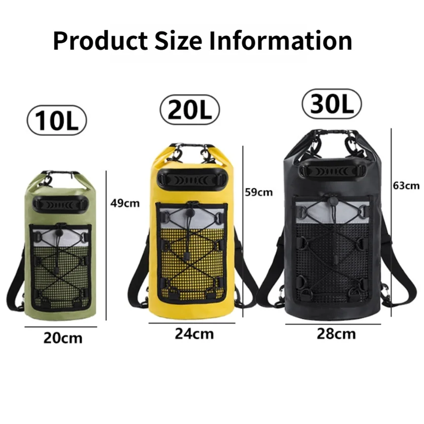 500D PVC 메쉬 소재로 제작된 방수 드라이백, 수영, 카약, 하이킹, 캠핑, 해변 여행에 적합하며 향상된 가시성 제공