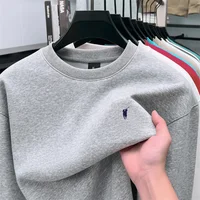 Sweat-shirt à col rond classique décontracté pour homme - Couleur unie, polyvalent, doublé en polaire, coupe ample 2