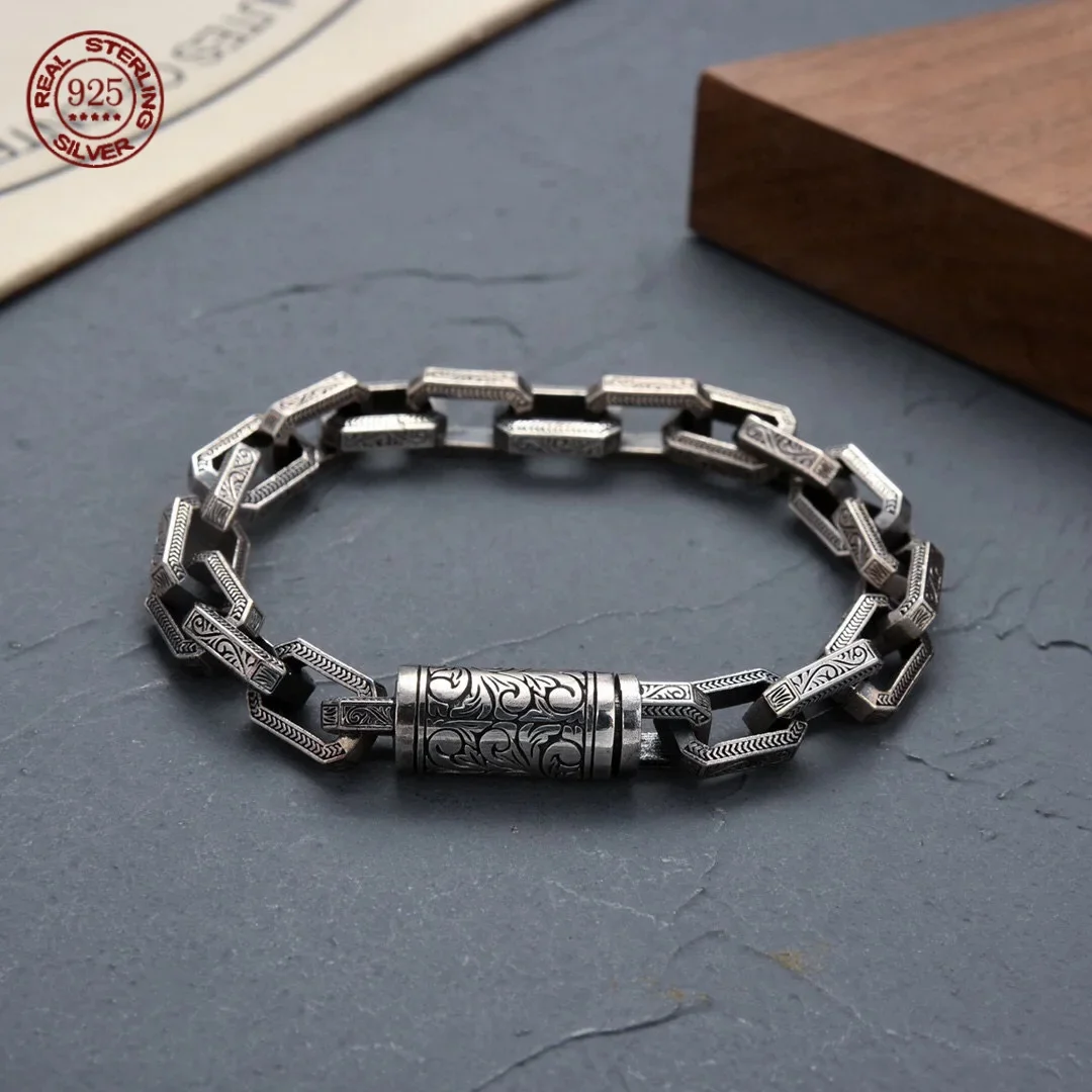S925 Rattan Grass Pattern Bracelet Creative Design Personalized Retro Handmade Men's Bracelets Fashion Women Jewelry