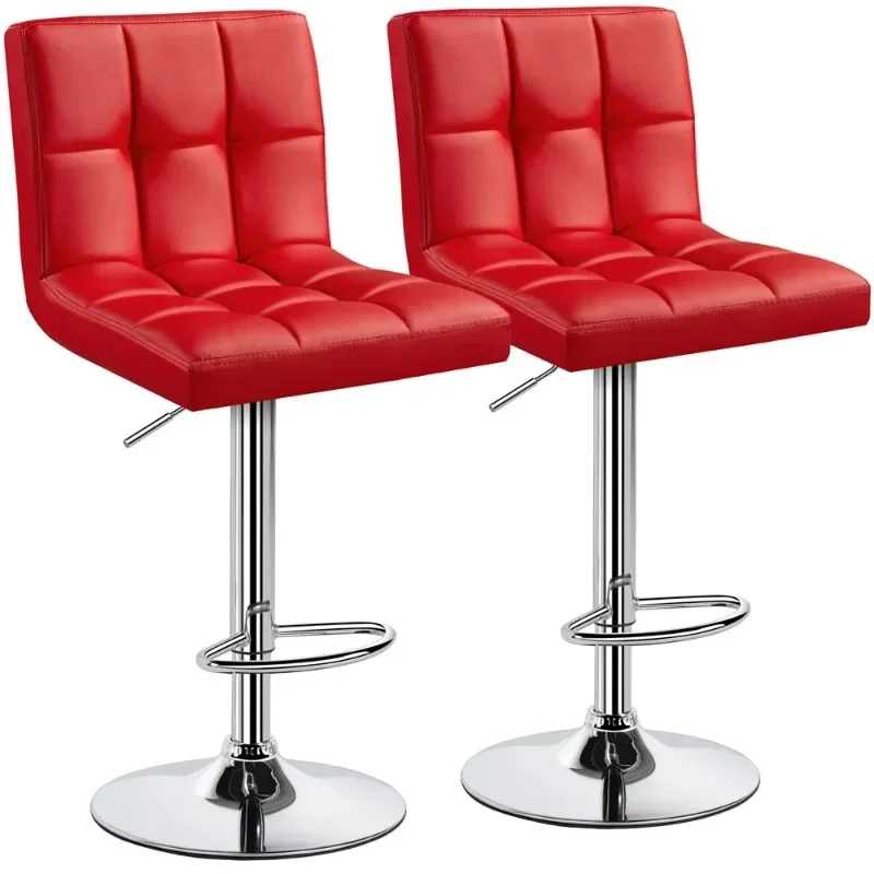 

Faux Leather Modern Adjustable Swivel Counter Bar Stools, Set of Two, Red