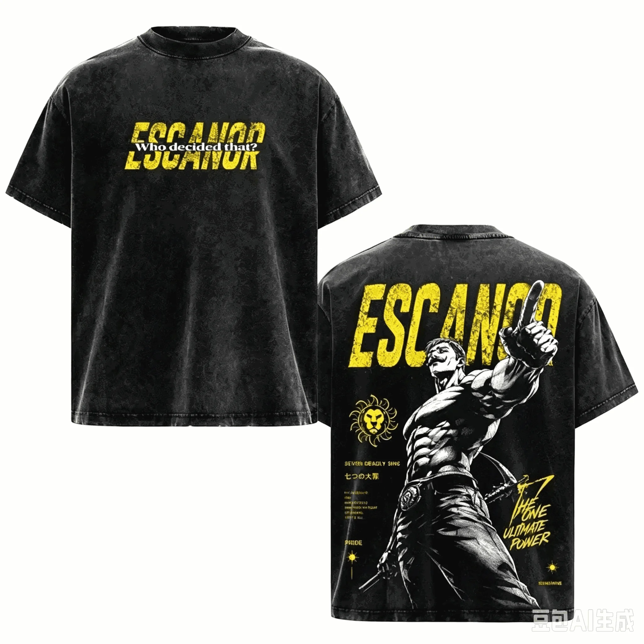 Heißer Verkauf Anime Die Sieben Todsünden Escanor Grafik-Washed-T-Shirts Y2K Herren Damen Casual Hip Hop Streetwear Oversized T-Shirt