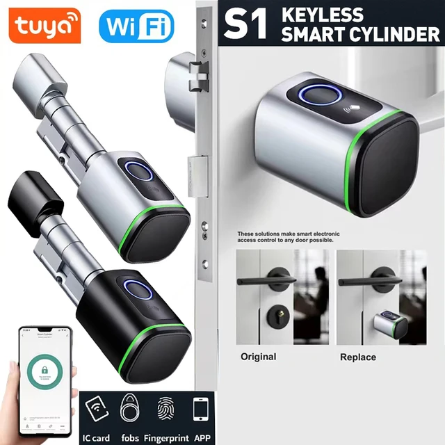 Tuya BT Smart Fingerprint Lock Cylinder Electronic Lock Keyless Entry Door Lock Fingerprint/APP/KeyCard Safety Unlock Door Lock 1