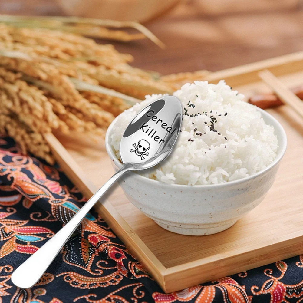 Cutlery Set Long Handle Spoons Stainless Steel Cereal Oats Coffee Spoon Cereal Cutlery Spoon Christmas Gift for Kids Men Women