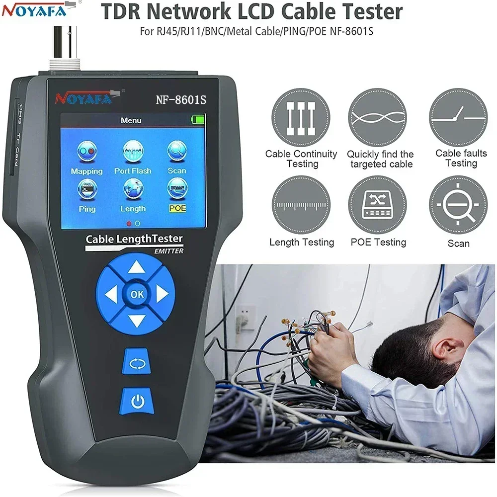 ZHOUCE NF-8601S Multifunctional RJ45 CAT6 Network Cable Tester Cable Tracker PoE/PING/Port LCD Display Measure Length Wiremap