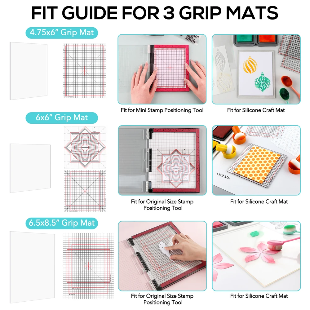 Photopolymer Grip Mat Fit For Stamp Positioning Tool Sticky Mats To Hold Cardstock in Place When Crafting 4.75x6/6x6/6.5x8.5inch