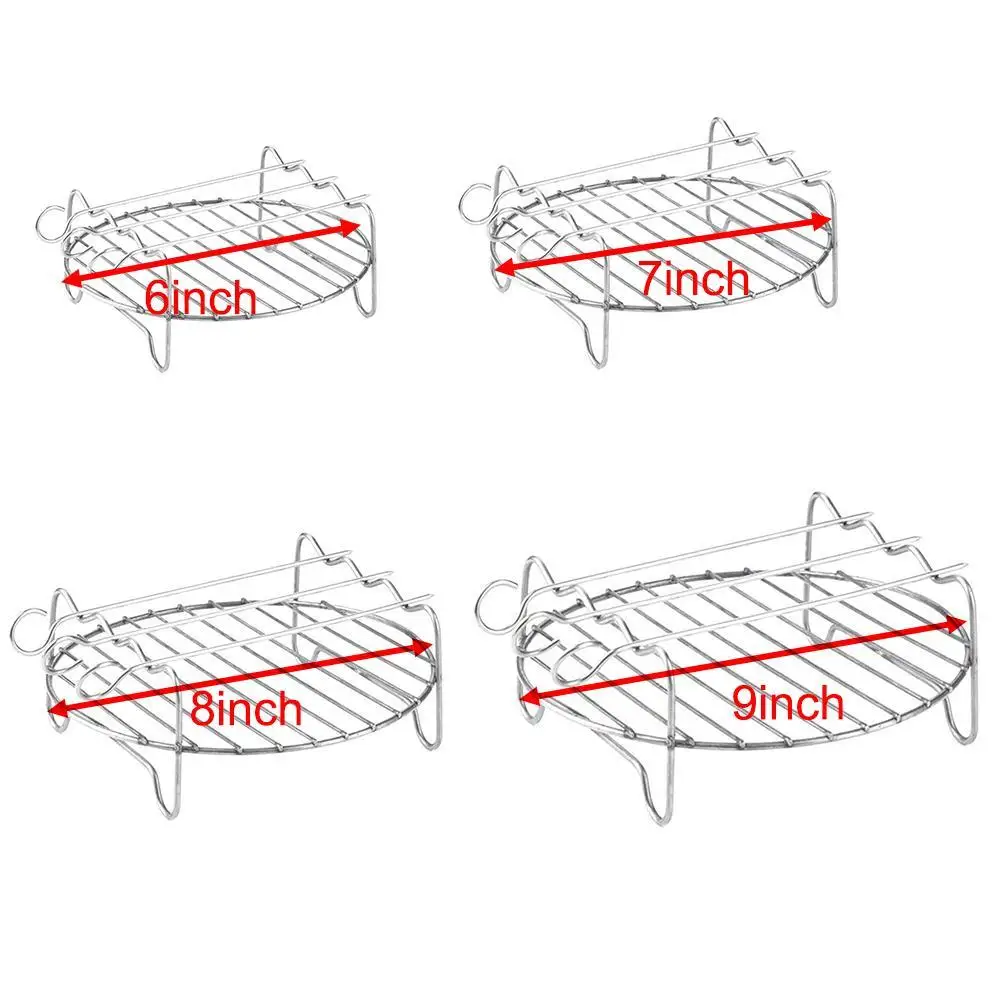 Round Steel Air Fryer Rack Versatile Double Layer Rack With Skewers Airfryer Accessories Baking Tray Air Fryer Holder