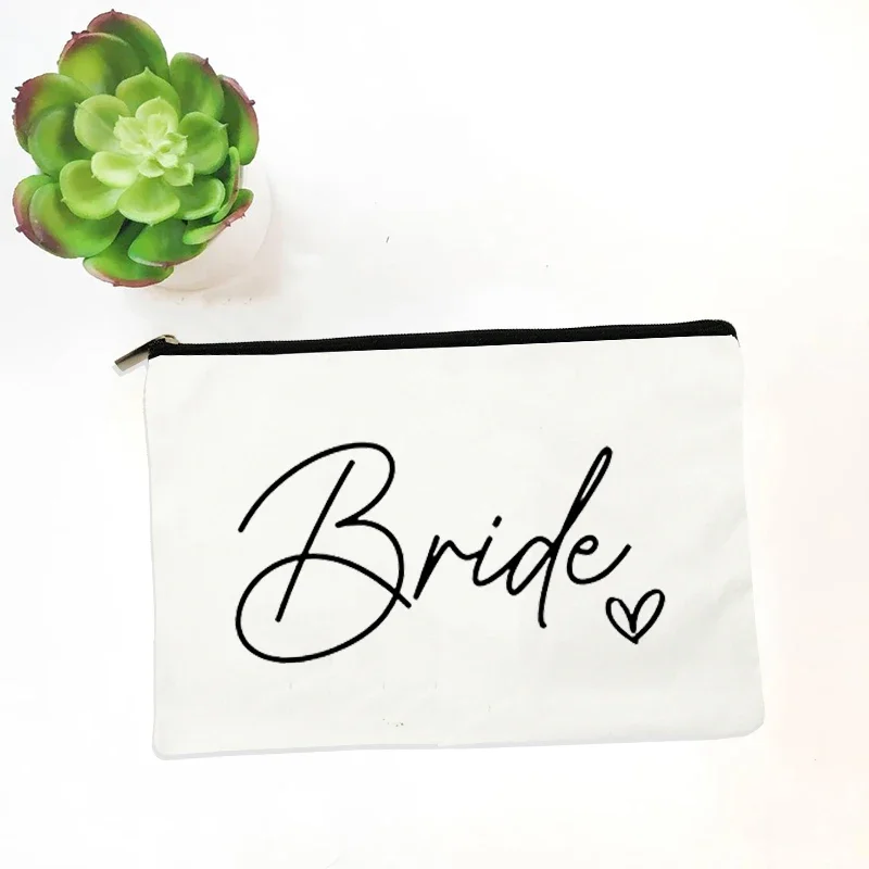 2023 Team Bride Printed Canvas Makeup Bag Bridesmaid Pocket Lipstick Wash Bag for Wedding Travel Lipstick Bags Storage Organizer 2