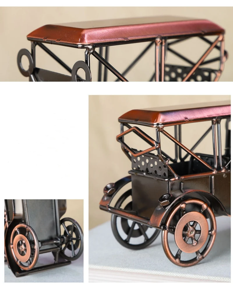 Handmade Silvery Grey or Red Bronze Old Car Restore Car Figurine Retro Model Metal Vintage Vehicle Model Boy Gift Home Decor