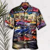 Men's Hawaiian Shirt Car Graphic Print Shirts Men Fashion Casual Beach Blouse Vocation Lapel Motorcycle Camisa 5