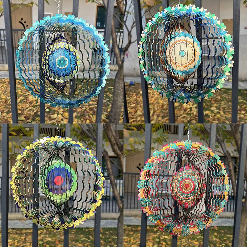 3D Rotating Wind Chime Mandala Wind Rotating Outdoor Garden Balcony Courtyard Bird Stainless Steel Decorative Hummingbird Chime