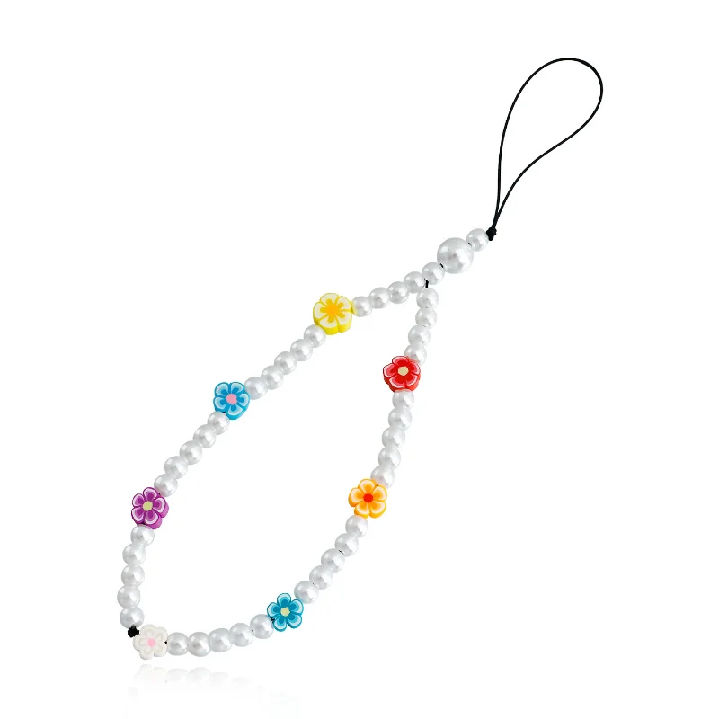 Elegant Pearl and Cherry Beaded Phone Chain and Charm Keychain Accessory