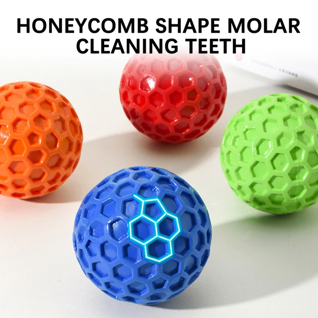 65mm New Dog Toys Bite Resistant Interactive Throwing Sound Honeycomb Balls Natural Rubber Teething Clean Teeth Pet Toys 2