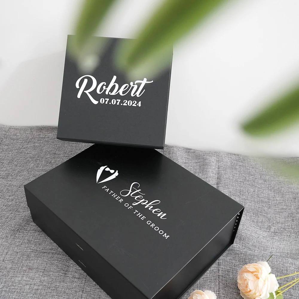 Customized Black Gift Box for Groomsmen and Best Man – Elegant Wedding and Bachelor Party Favors