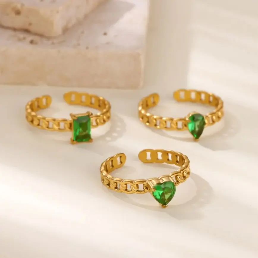 Zircon Heart Birthstone Rings For Women Gold Color Stainless Steel