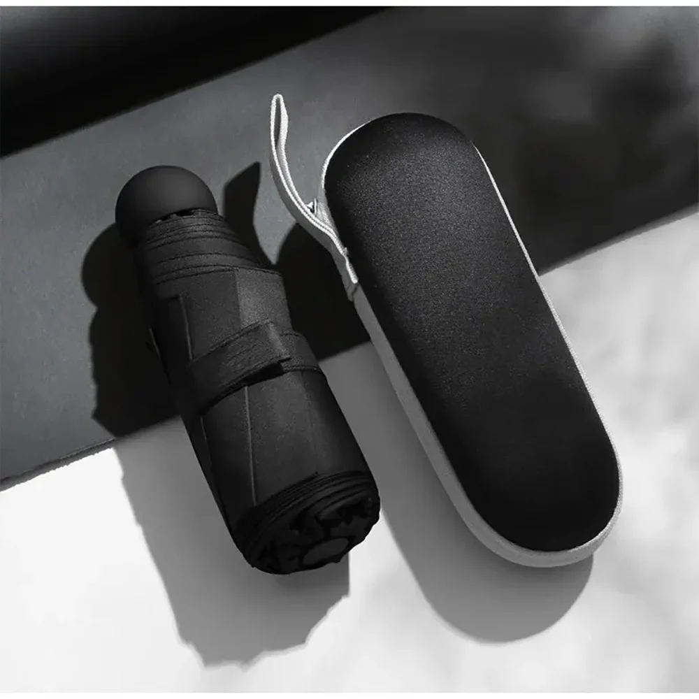 Capsule Umbrella Portable Mini Sunshade Sunscreen Rain Umbrella Black Rubber Alloy Handle Foldable Dual Use