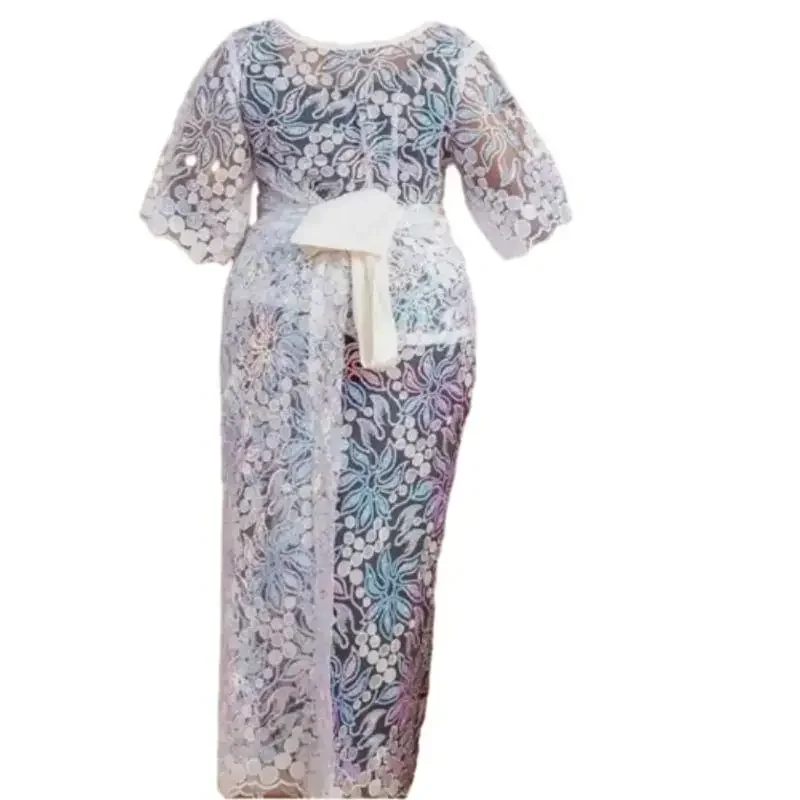 African Wedding Party Dresses for Women Fashion Africa 3/4 Sleeve Mesh O-neck Long Maxi Dress Dashiki African Clothes Women african dress