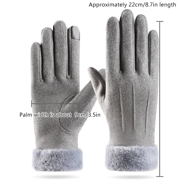 Herbst-Winter Warme Wildlederhandschuhe mit Plüschfutter, Verdickte Dekorative Manschette, Outdoor Kälteschutz Touchscreen-fähige Reit- und Skihandschuhe – Detail 9